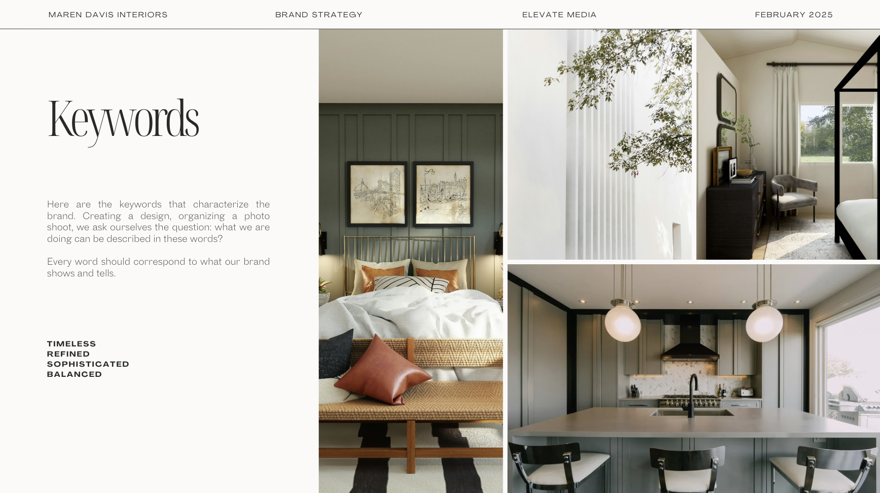 Keywords and brand research document for Maren Davis Interiors — brand strategy by Elevate Media