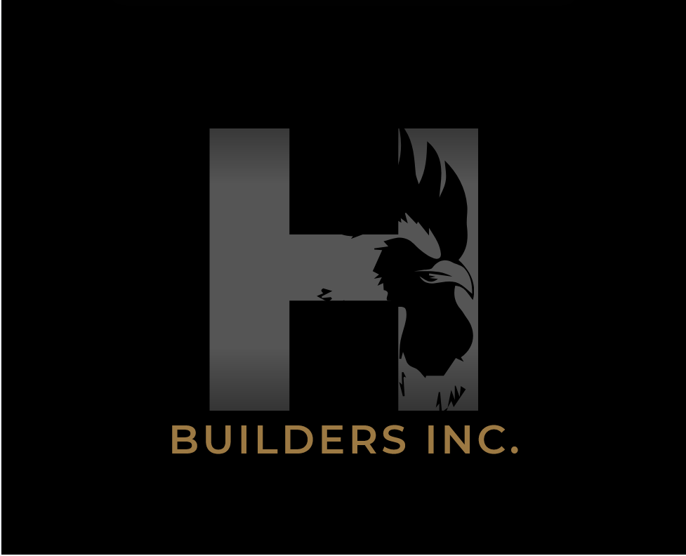 A logo featuring a large letter 'H' with a hawk's head integrated into the design, and the words 'BUILDERS INC.' below in gold.