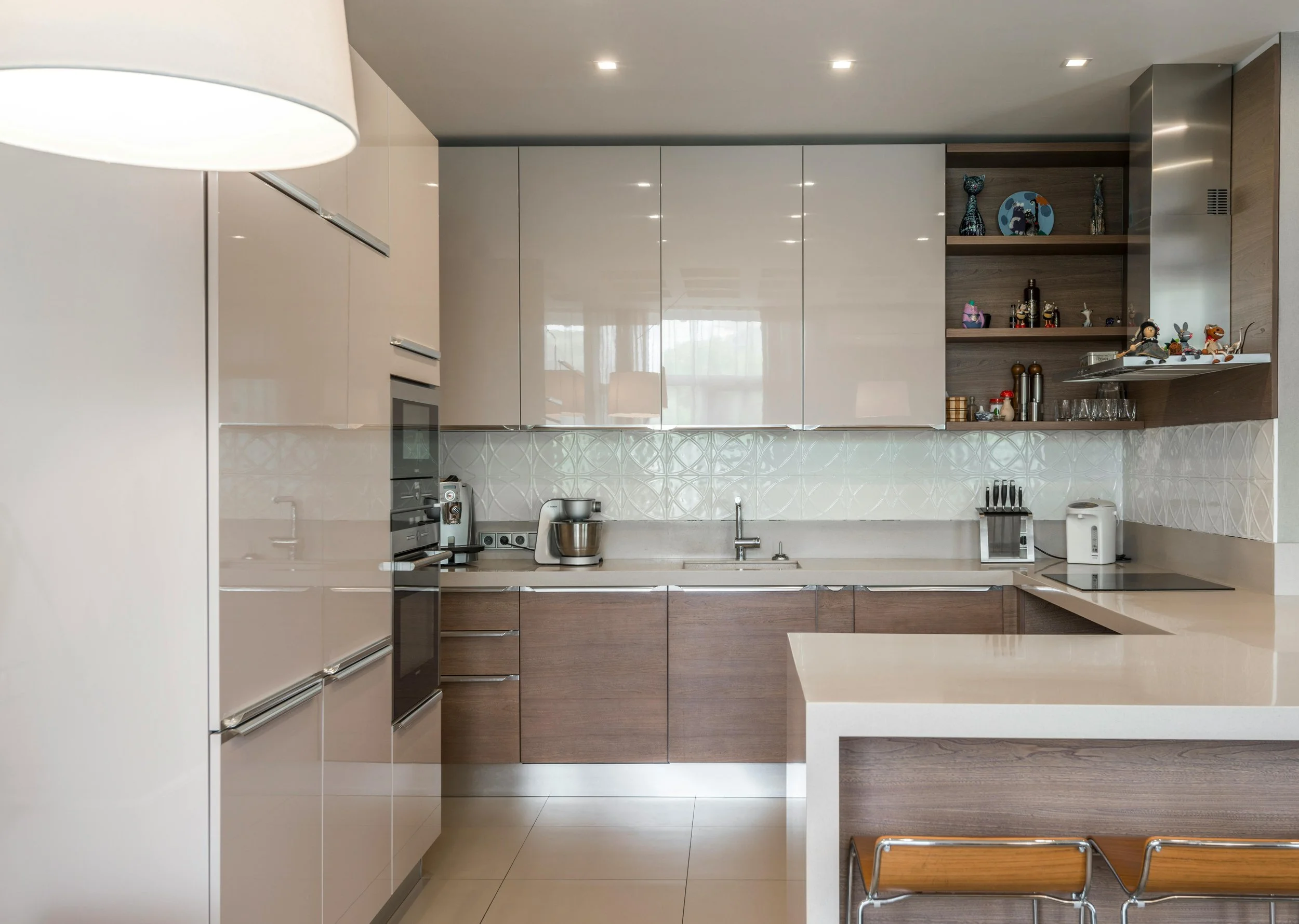 Close-up of an architectural blueprint with a pencil and a transparent ruler placed on it.