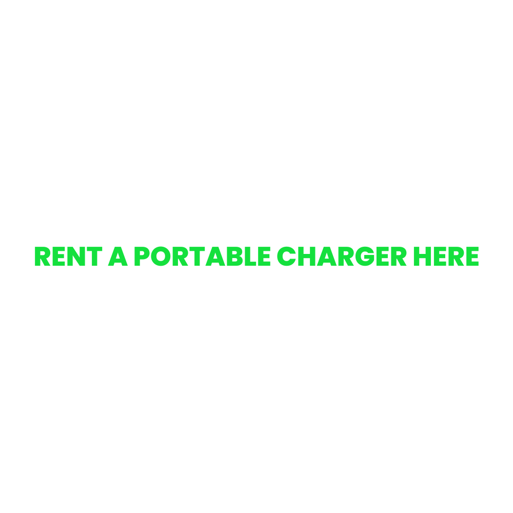A illustration of a logo with the text "Rent a Portable Charger Here" in green