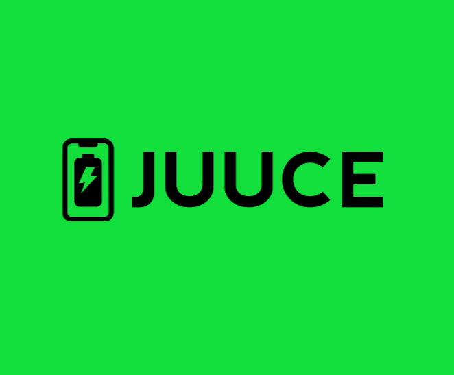 Green background with a black battery icon with a lightning bolt, and the word 'JUICE' in bold black letters.