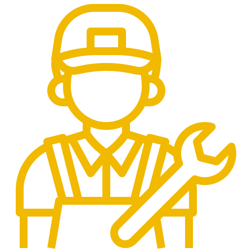 Icon of a mechanic in a cap holding a wrench.