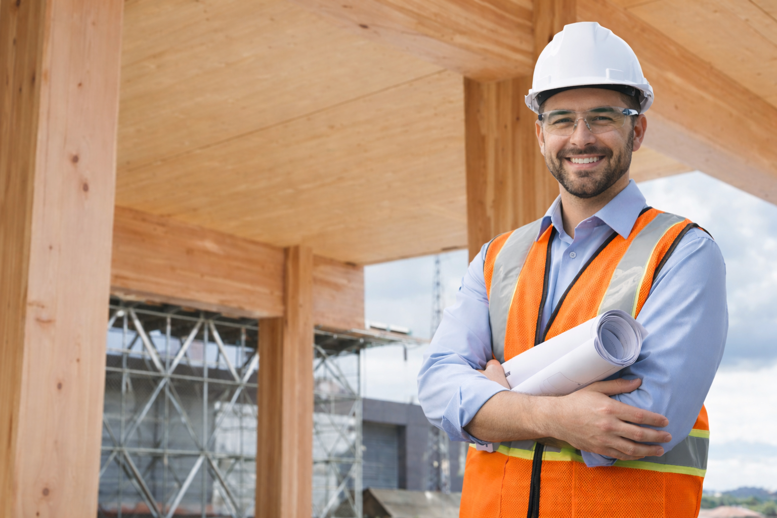 Ingénieur en structure sur chantier de construction bois — Structures CM au Québec