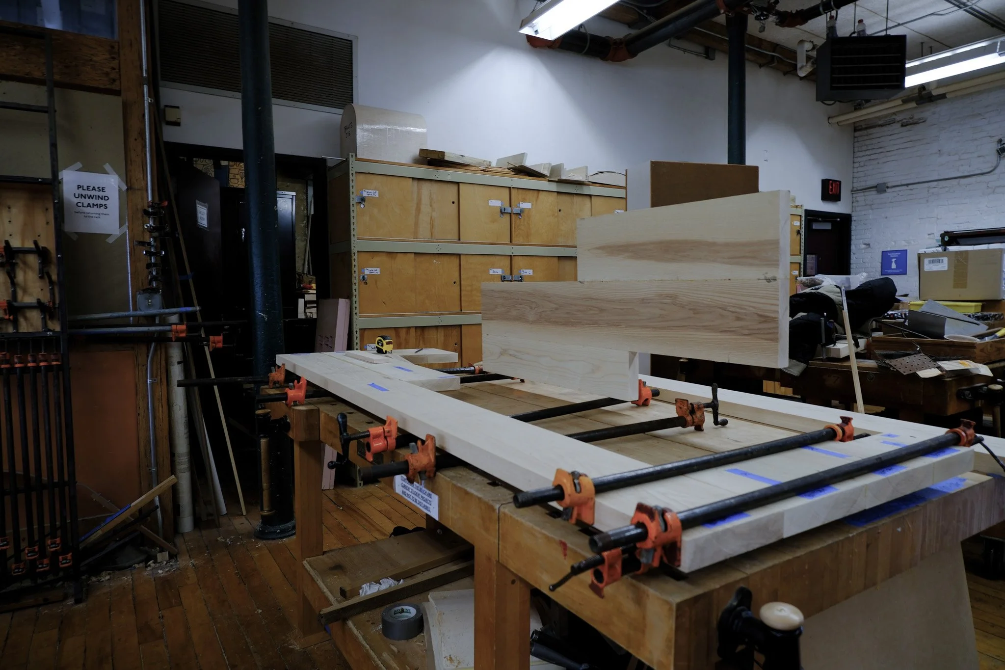 Glue-up process for Ash hardwood tabletop.