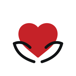 A red heart held by two black hands
