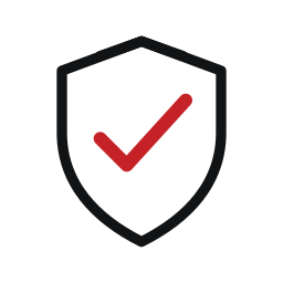 Shield icon with a red checkmark inside