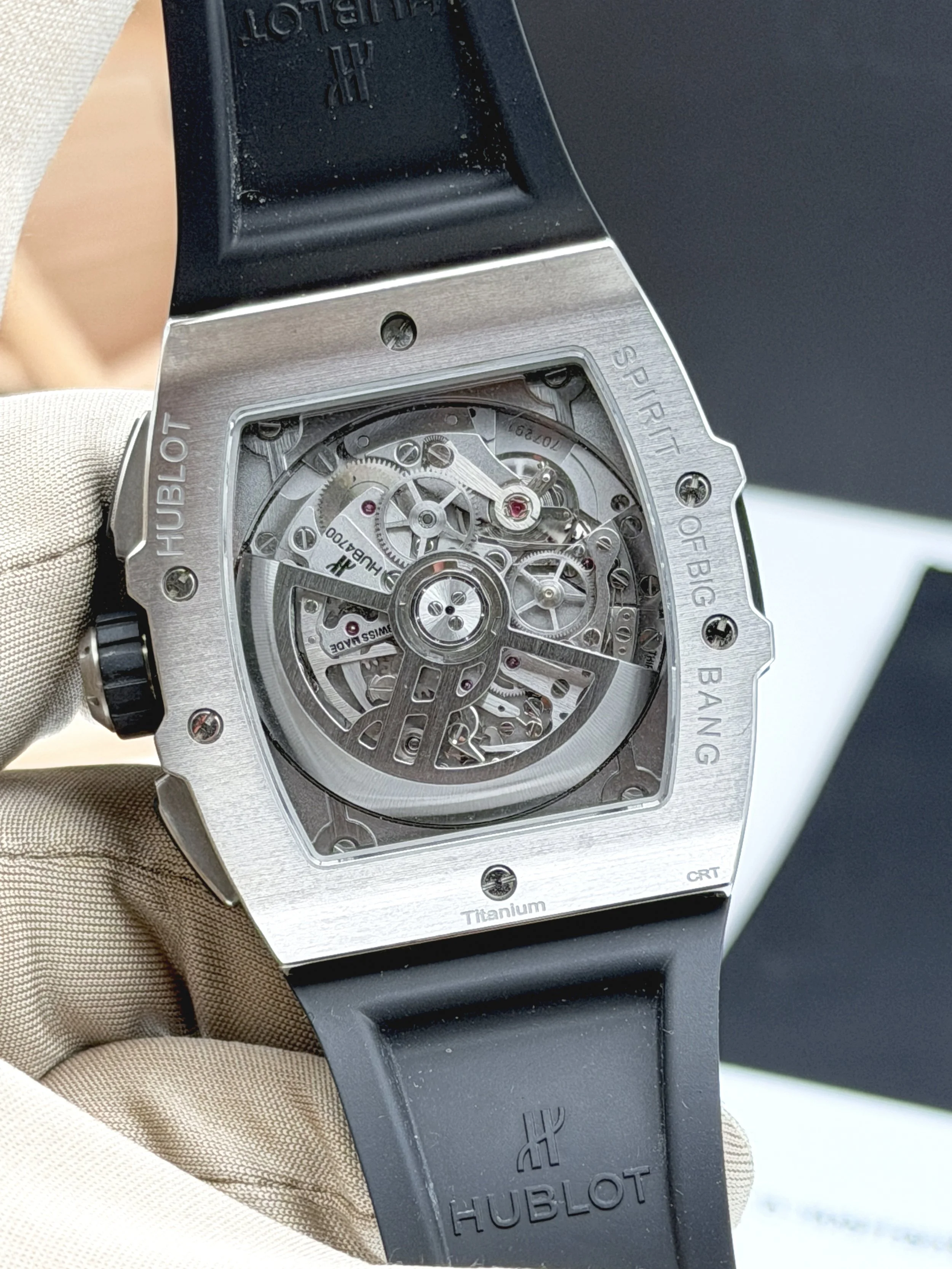 Hublot Spirit of Big Bang 42mm titanium skeleton dial on black rubber strap