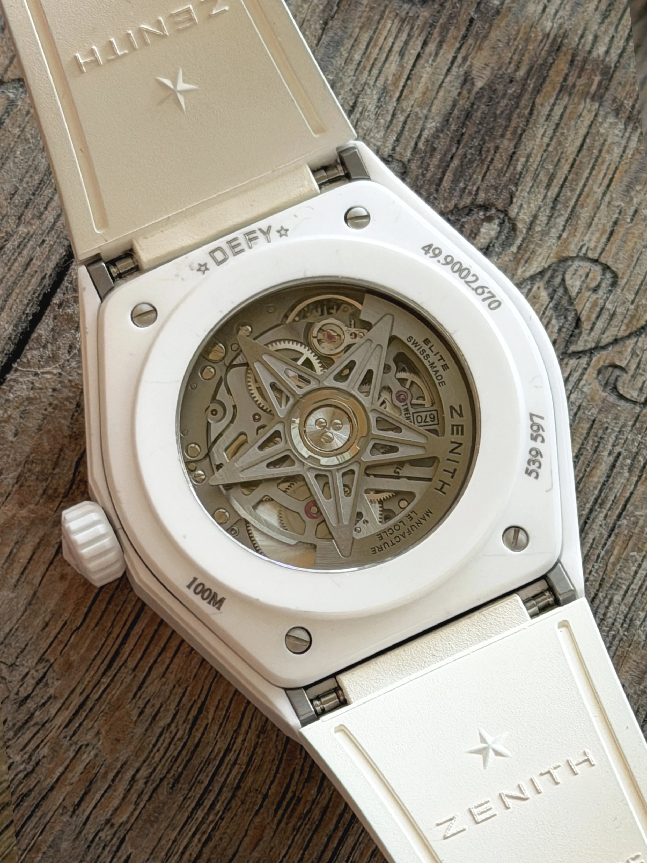 Zenith Defy Classic White Ceramic 41mm skeleton dial on white rubber strap, reference 49.9002.670/01.R792