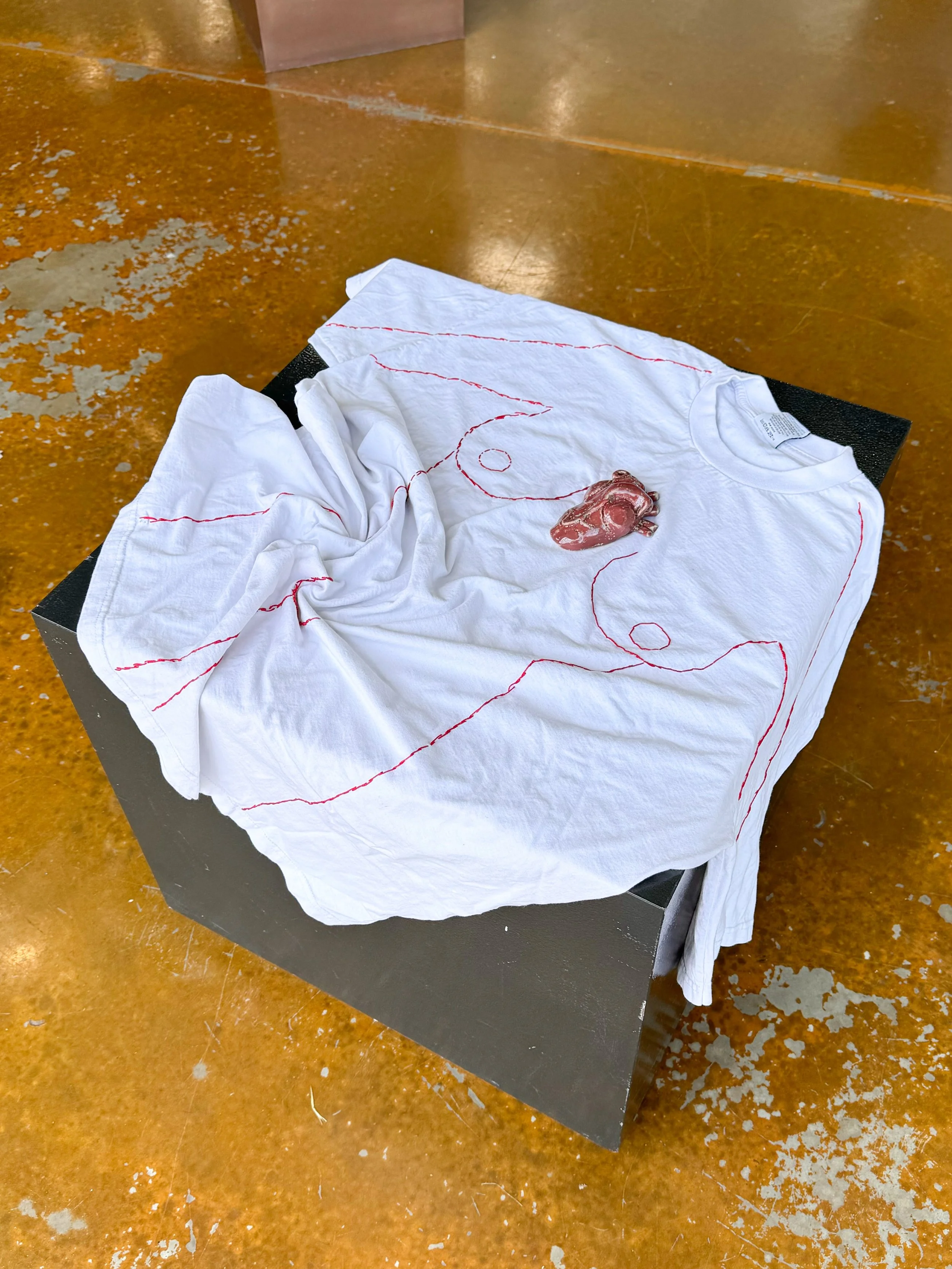 Disconnect (2023)
Ceramic and embroidery on found t-shirt
