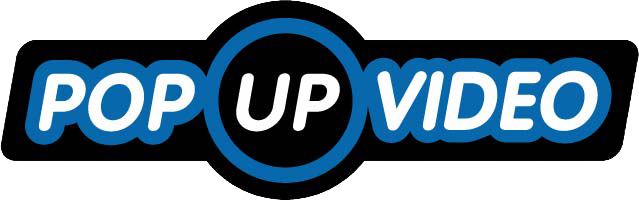 Logo for Pop Up Video with blue and white text
