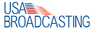 USA Broadcasting logo with a stylized American flag wave above the text.