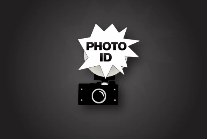A graphic icon of a camera with a burst shape above it that says 'PHOTO ID' in bold black letters.