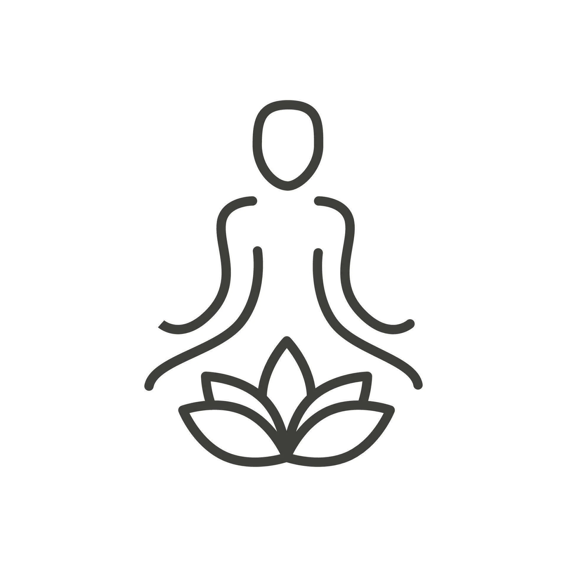 Line drawing of a person meditating on a lotus flower.