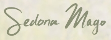 Text that says 'Sedona Mago' in cursive font on a light background.