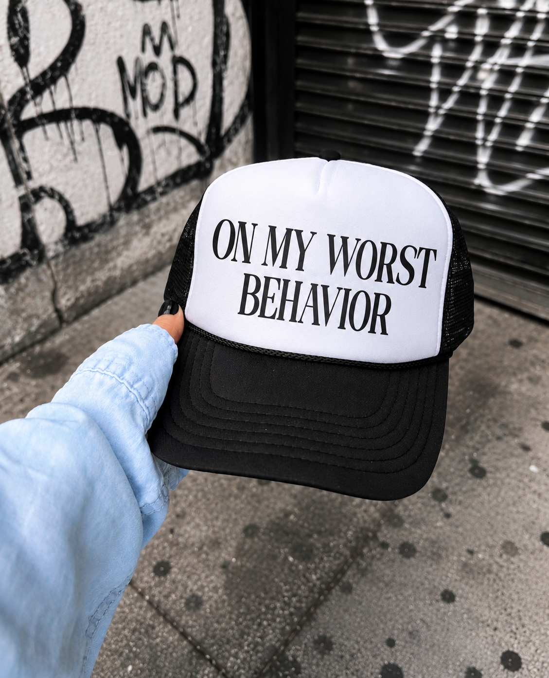 'On My Worst Behavior' Trucker Hat