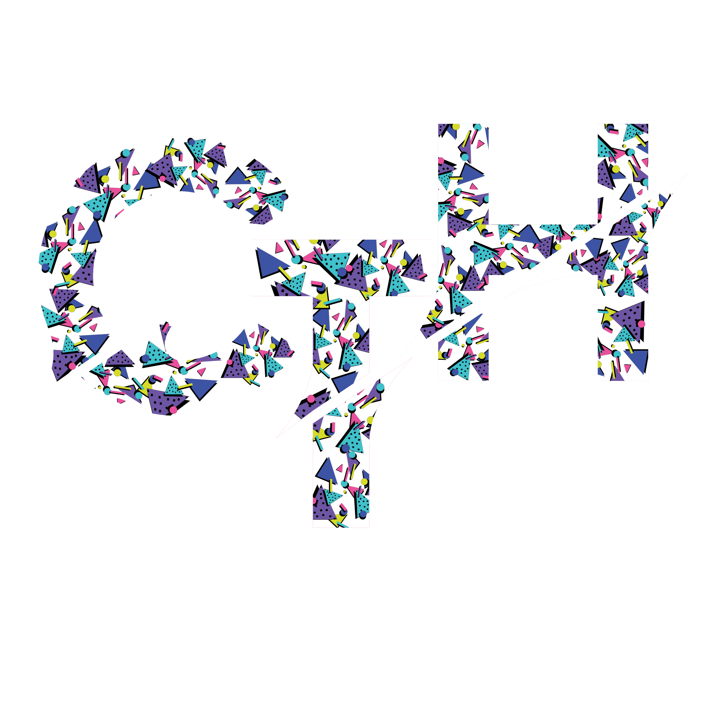 The word 'cyh' in stylized, outlined letters filled with colorful geometric confetti, set against a black background, with a white lightning bolt crossing through the text.