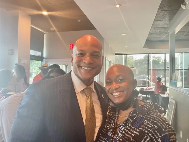 Candidate for PGCPS BOE D9, Lolita E. Walker and Candidate for Governor of MD, Wes More connect at a local event