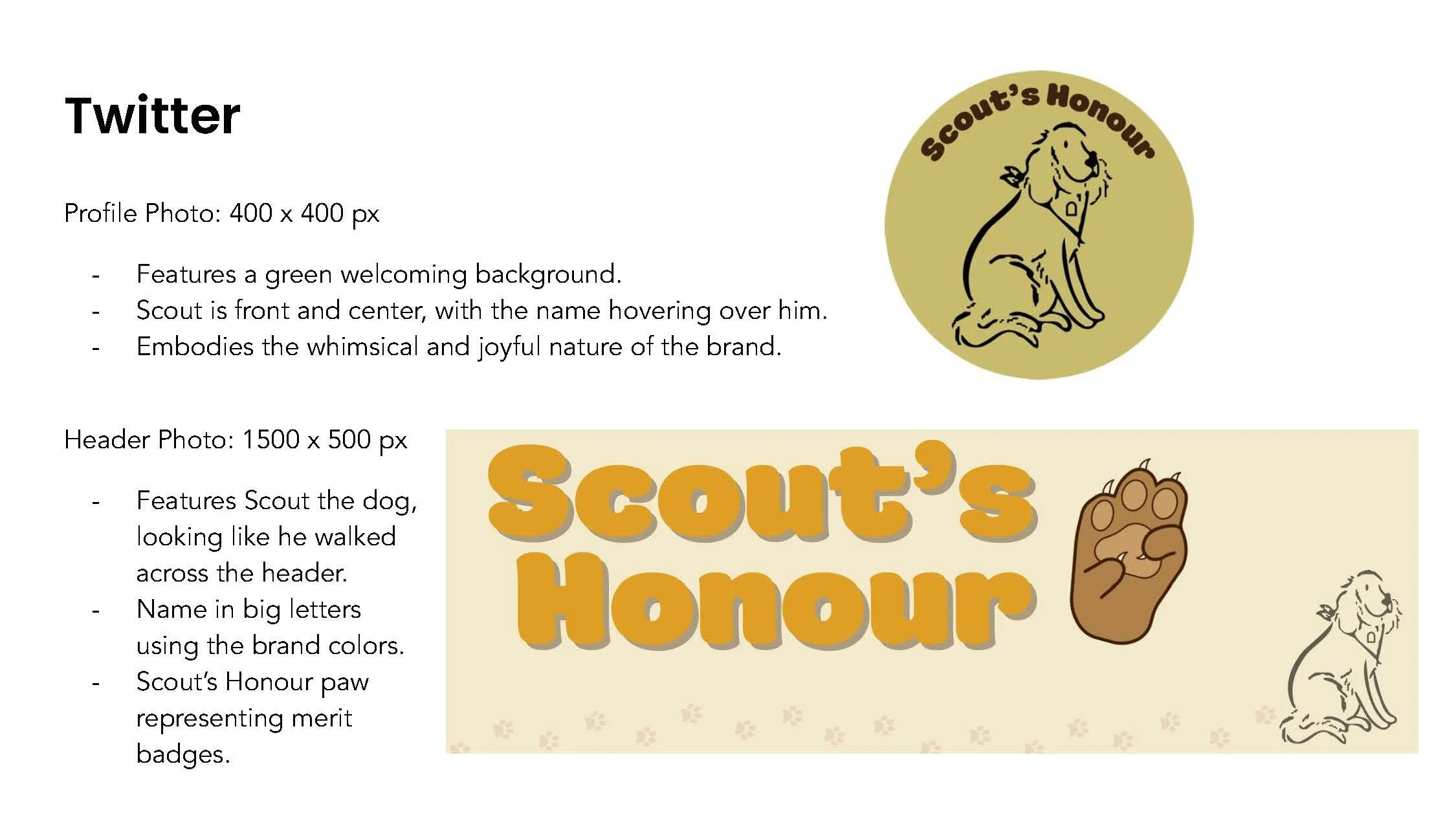 Guide to Scout's Honour logo featuring a smiling dog illustration and a paw print, with historical and modern design elements.