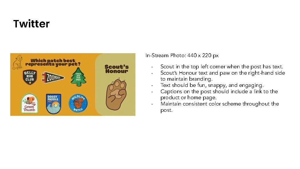 A graphic with various pet badges, including 'Belly Rub Club,' 'Zoomies,' 'Trees Are For Pets,' 'Doggy Paddle Pro,' and 'Wildlife Watch,' and a paw print labeled 'Scout's Honour' on a yellow background.
