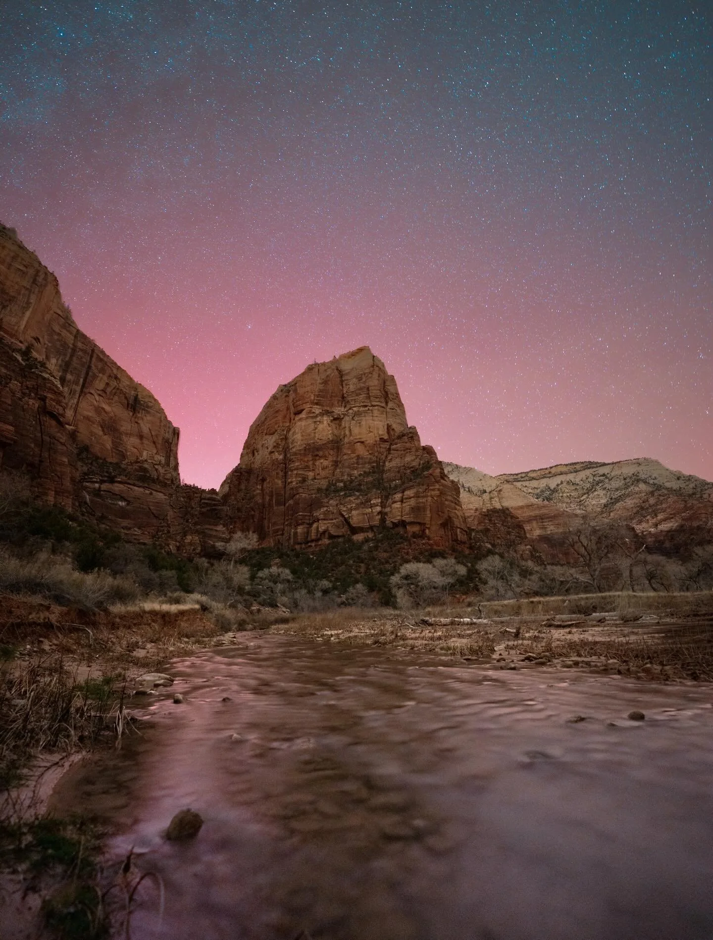 My final shot from my trip to Zion during the Solar storm. Unfortunate that you can&rsquo;t see the waving Aurora but as an astronomy nerd it&rsquo;s extremely cool to see the sky such a different shade than it usually is.