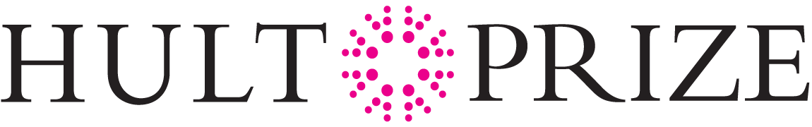 Logotipo de Hult Prize con letras negras y un símbolo circular rosa en el centro.