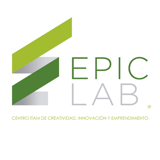 Logotipo de EpicLab con líneas verdes y gris oscuro, y texto que dice 'EpicLab' y 'Centro IAM de creatividad, innovación y emprendimiento'.