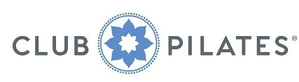 Logo of Club Pilates, featuring the text 'Club Pilates' and a circular emblem with a stylized flower shape.