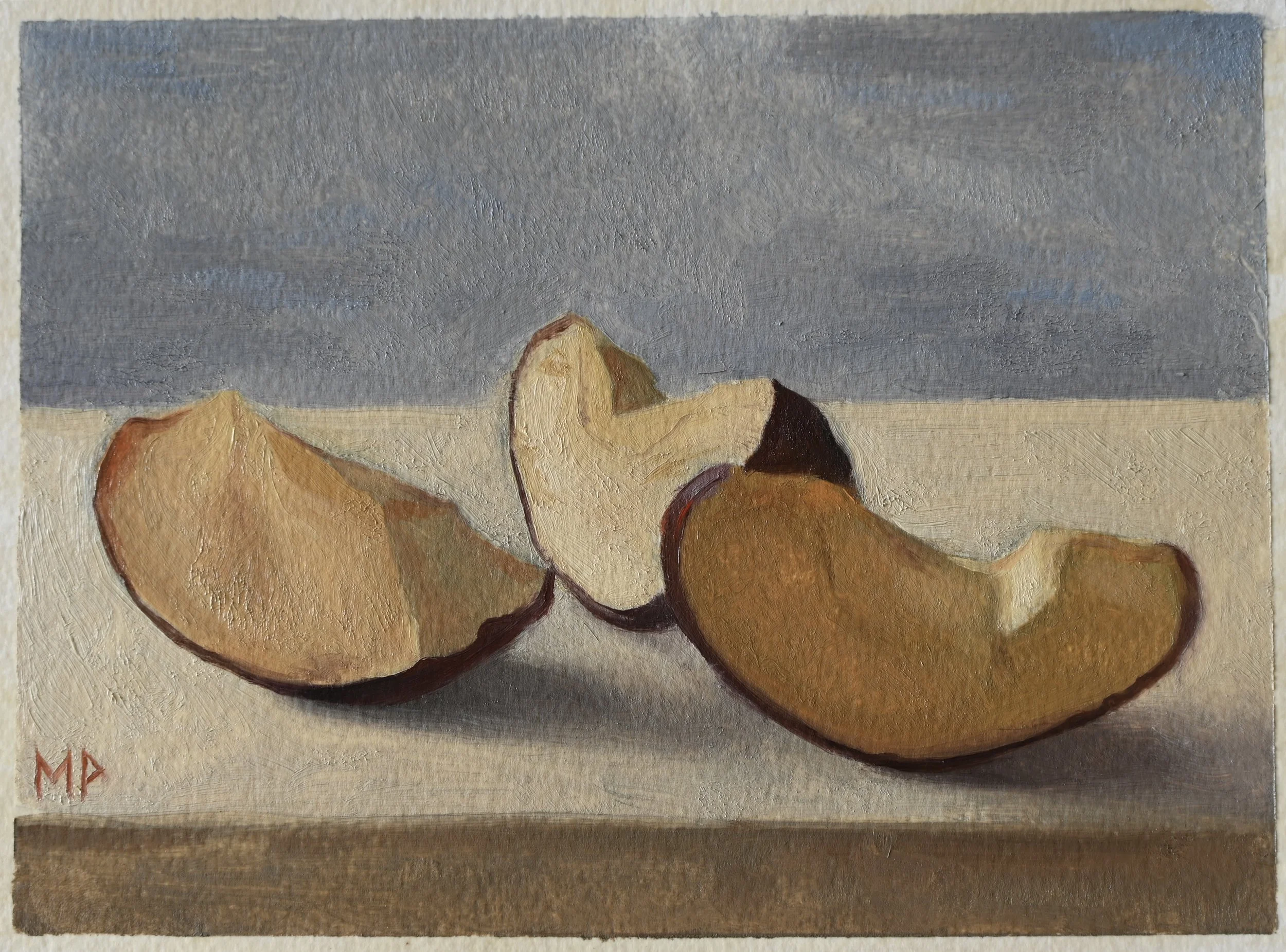 Study of Drying Apples,  oil on paper, 7 x 9”, 2025