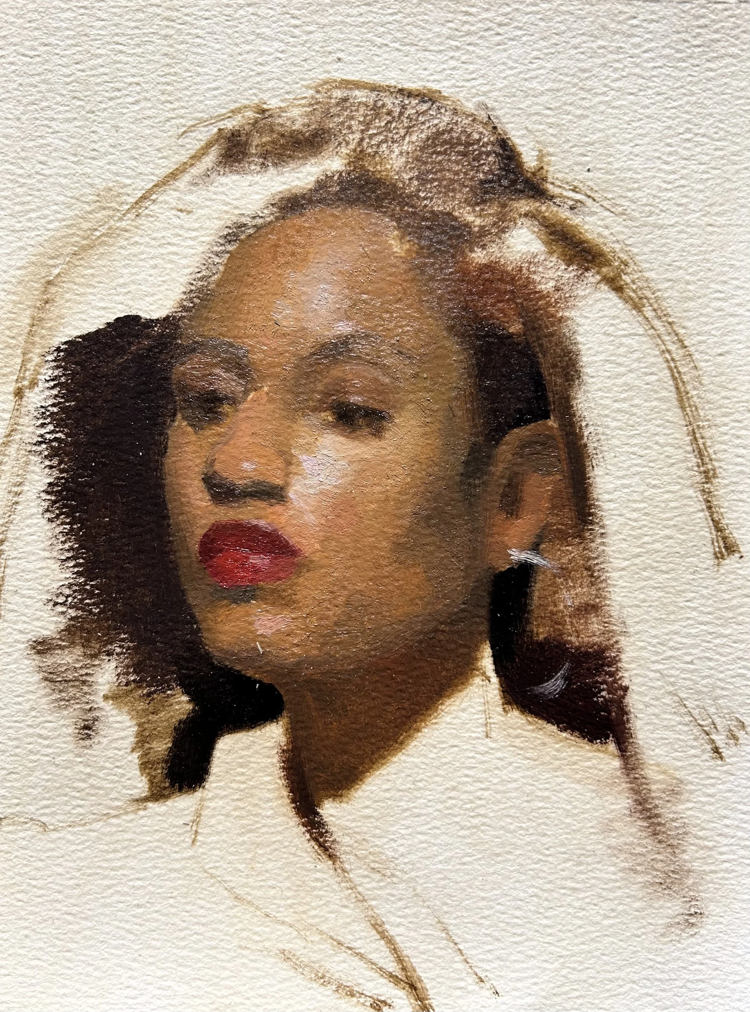 Kimmah Portrait Sketch, oil on paper, 8 x 6”, 2026