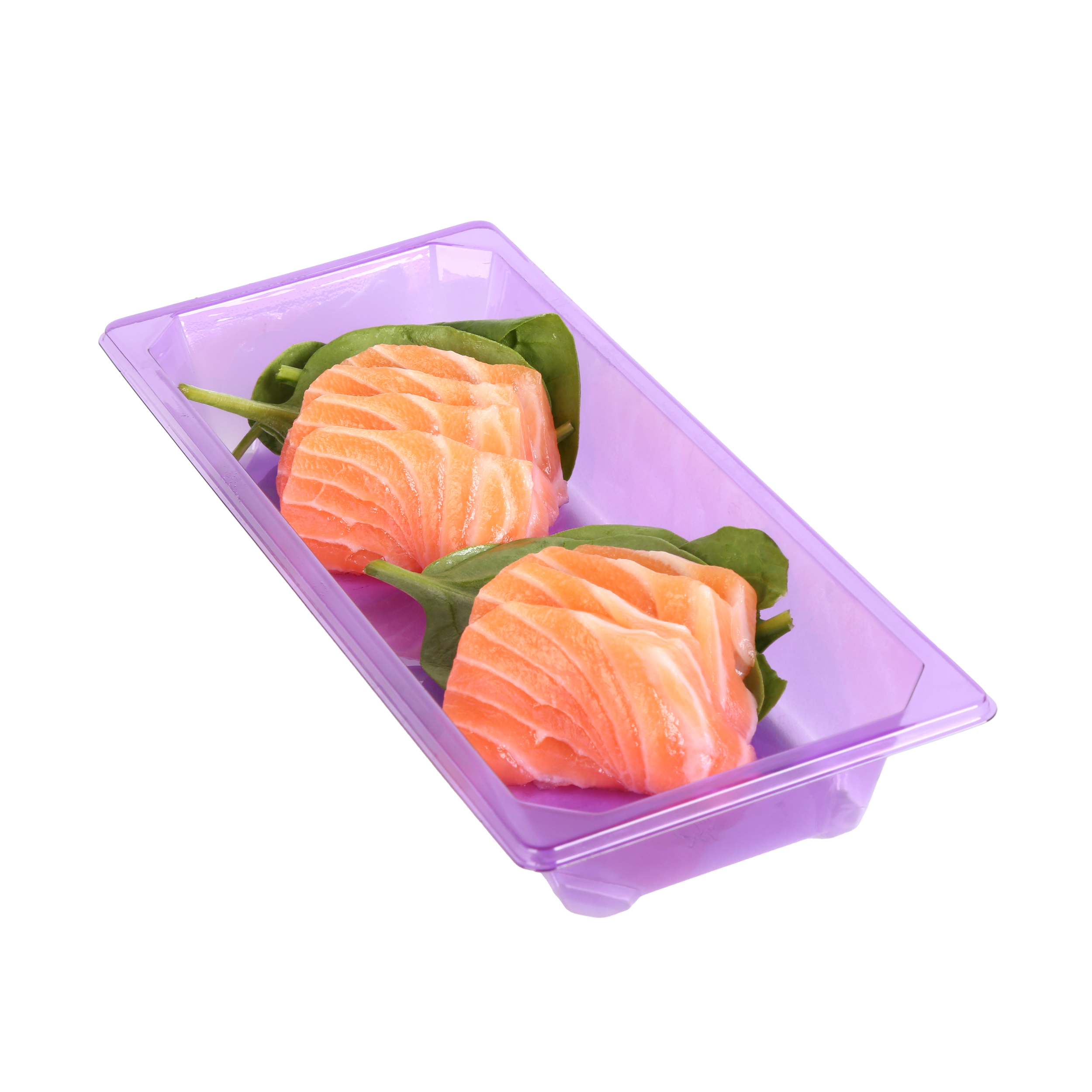 Slices of raw salmon sashimi.