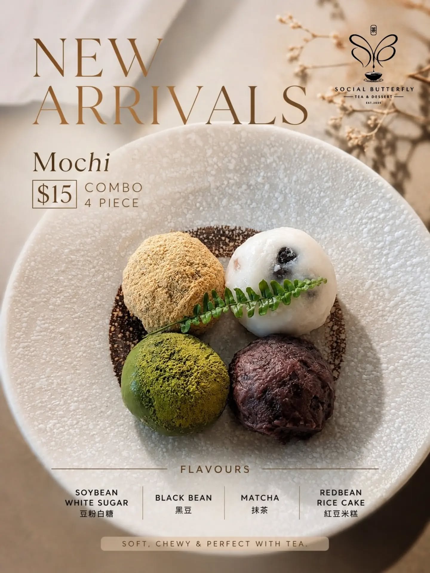 Four mochi. Four completely different personalities.

The funny thing about Asian desserts?
The flavours that sound the least dramatic are usually the ones people fight over.

Soybean White Sugar &mdash; Dangerously addictive.
Black Bean &mdash; the 