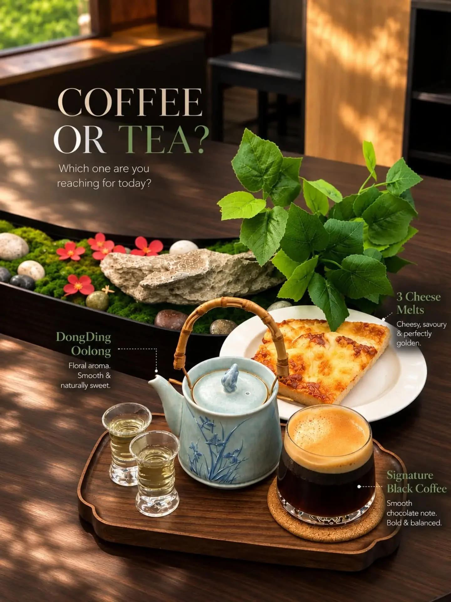 A pot of DongDing Oolong on the table, black coffee with that smooth chocolate note, and a 3 cheese melt that was supposed to be shared.

This is my favourite kind of Sydney afternoon- tucked away from the CBD noise, talking for way longer than plann