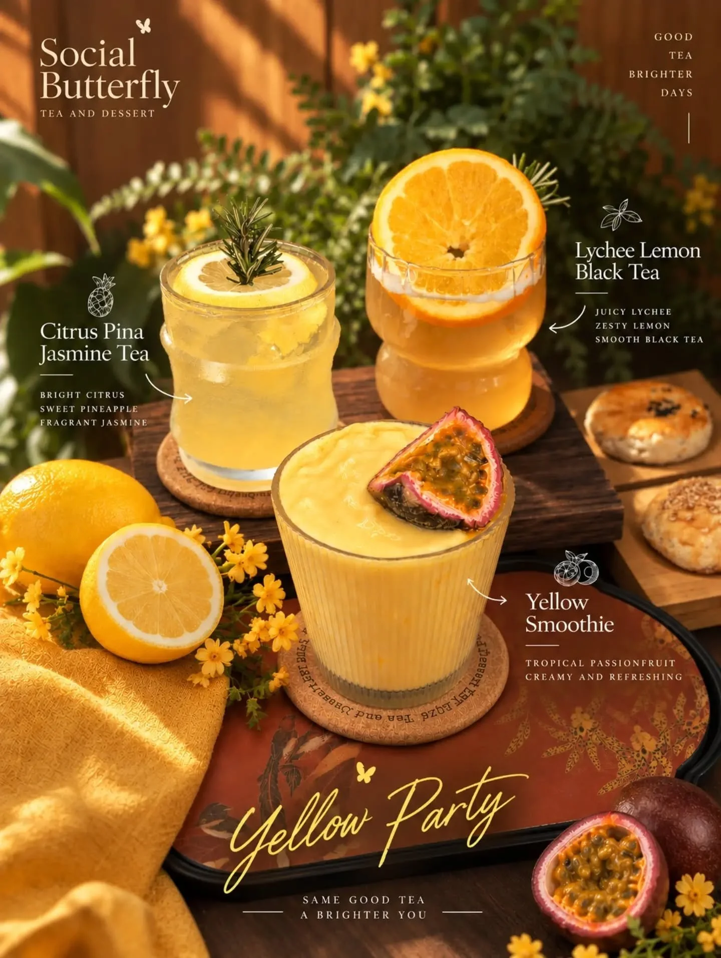 We've officially entered our YELLOW ERA 💖
golden hour, golden drinks, golden mood 🍯✨
left to right: citrus pineapple jasmine, lychee lemon black tea, and a passionfruit smoothie so good it's basically a personality trait now

pick your fighter 👇🍋