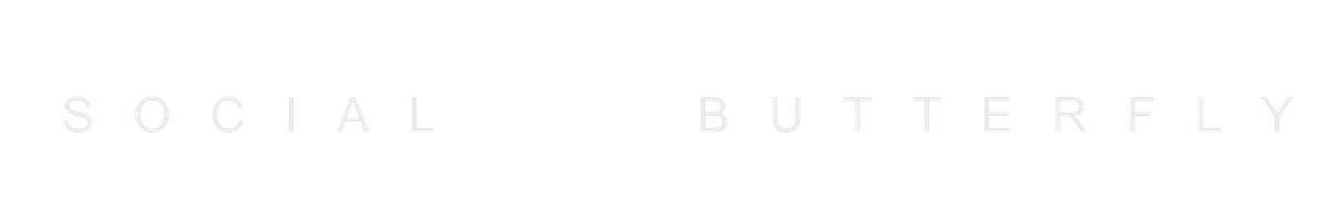 Black and white logo with the words 'Social Butterfly' in stylized font, 'Social' on the left and 'Butterfly' on the right.