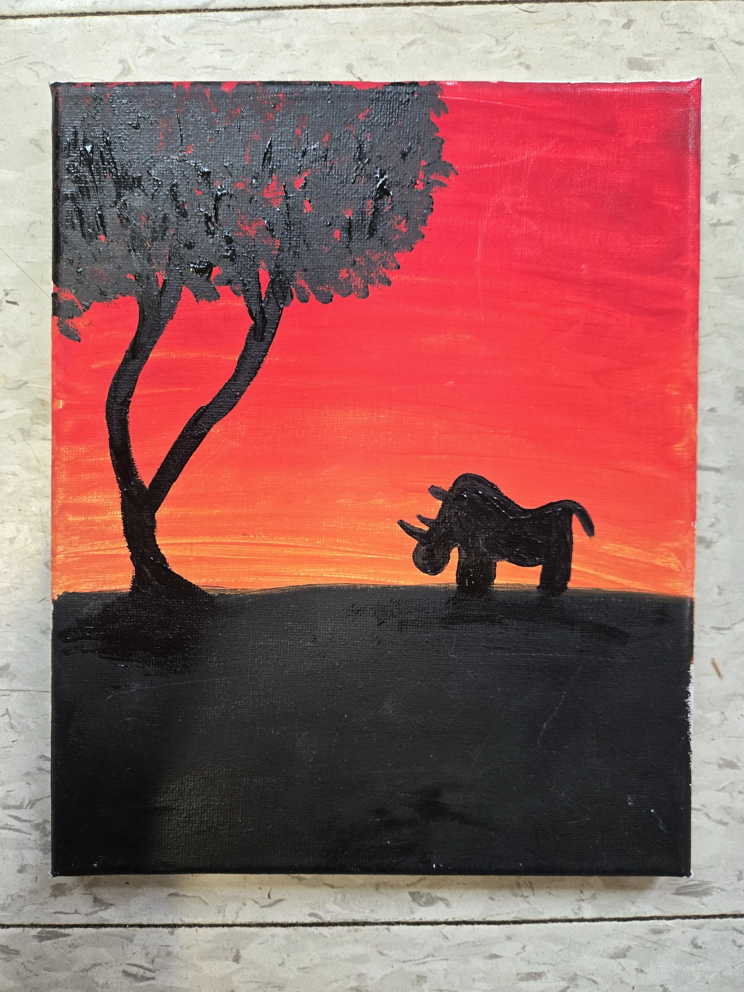 Rhino in Sunset Small Painting
