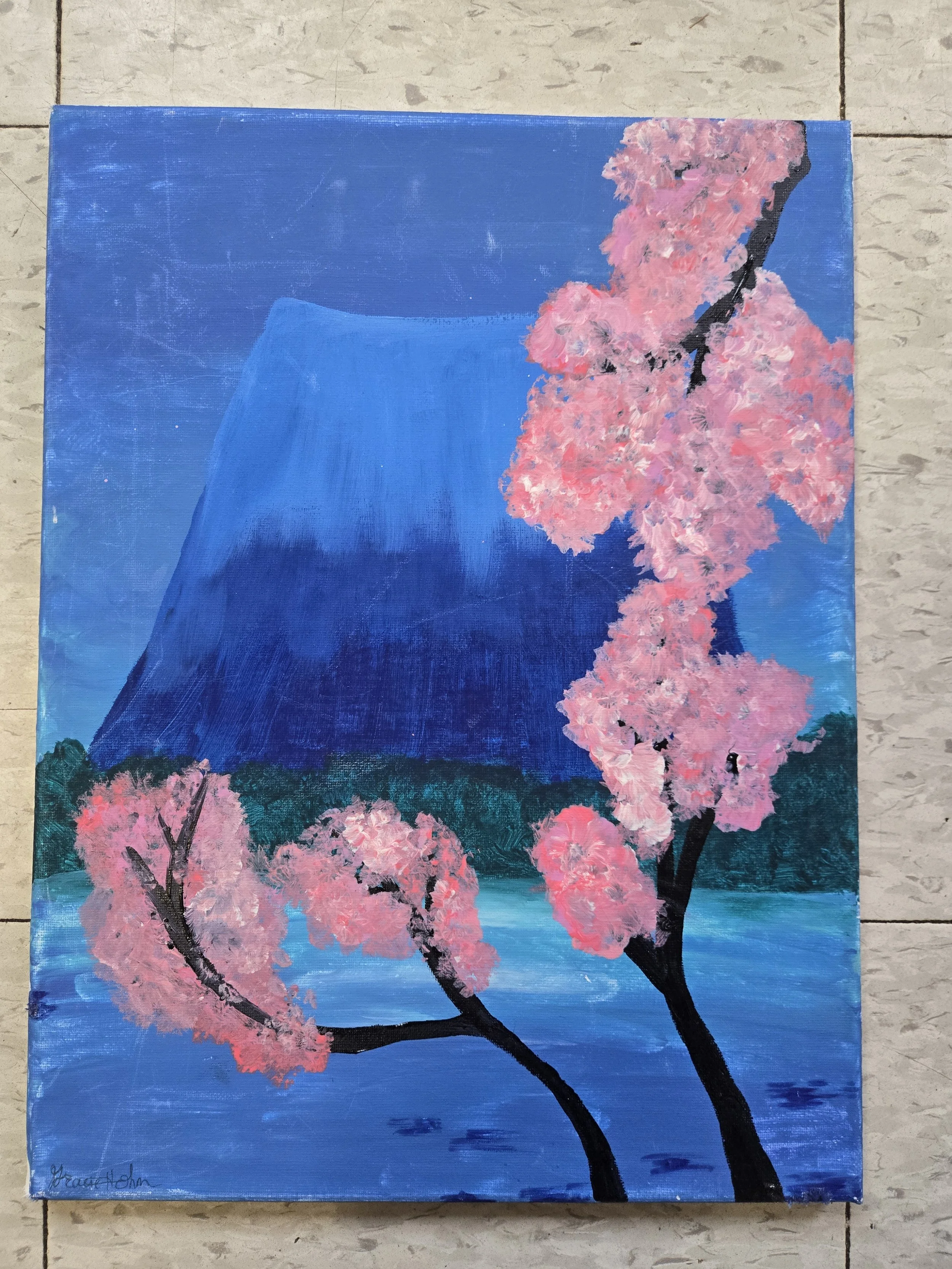 Cherry Blossom Mountain Large Painting