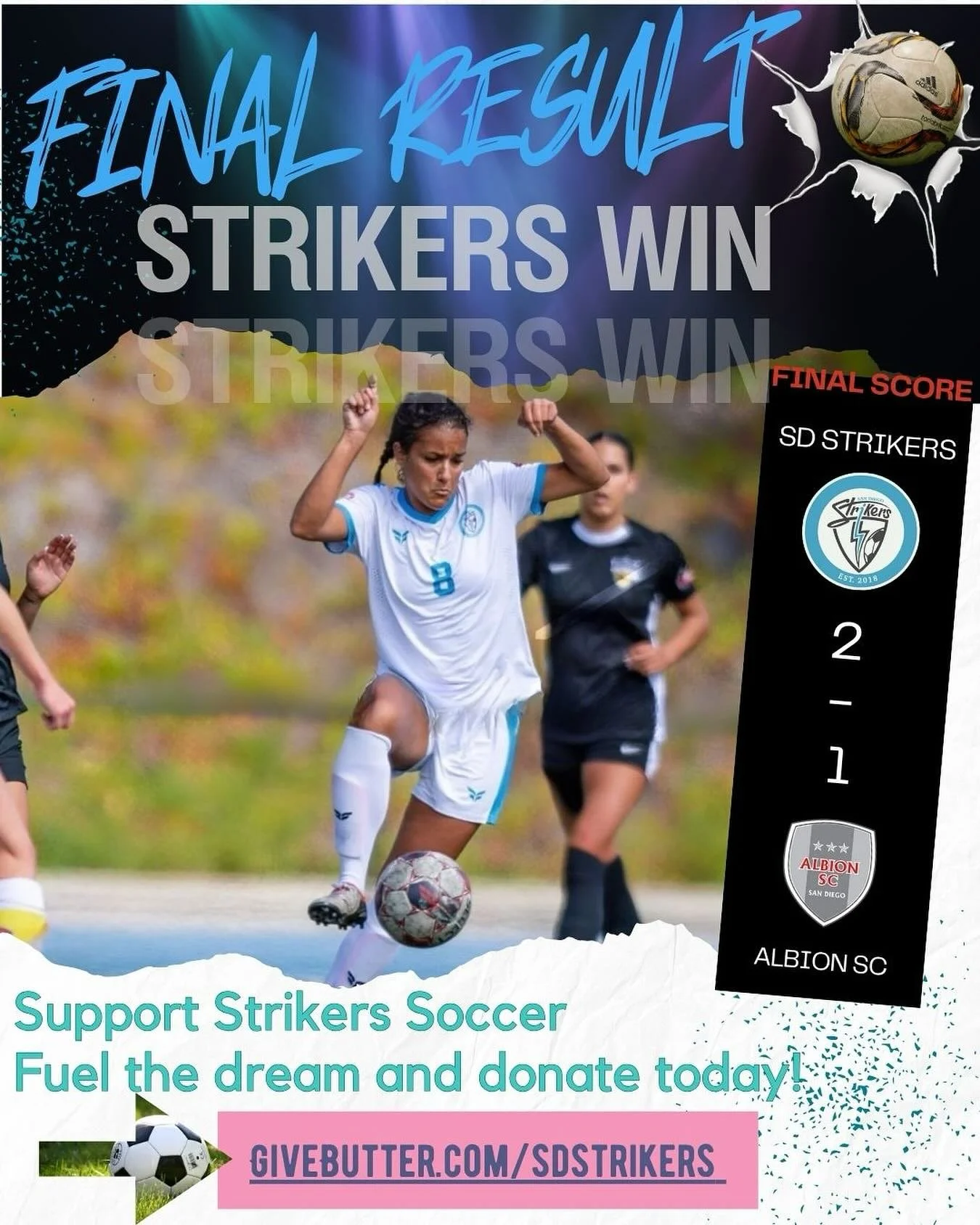 FATHER&rsquo;S DAY DUB 🔥⚽
Strikers take the W 2-1!
Goals by Cassie Callahan and a game-winner from Emily Turner sealed the deal 💪

Huge thanks to all the fans and families who showed up big today 💙

But we&rsquo;re not done yet&mdash;
We need YOU 