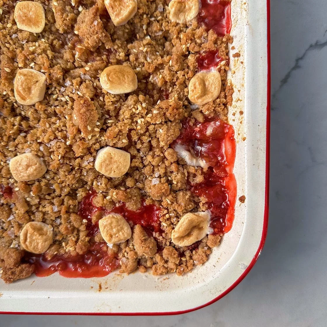 Pear, Strawberry & Rhubarb Crumble