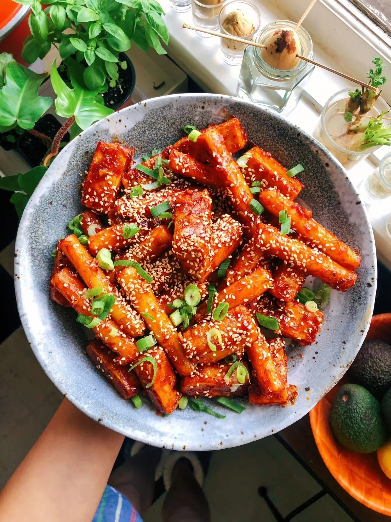 Sticky Crispy Korean Rice Cakes and Tofu