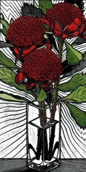  Waratahs in Glass Vase    40cm x70cm 