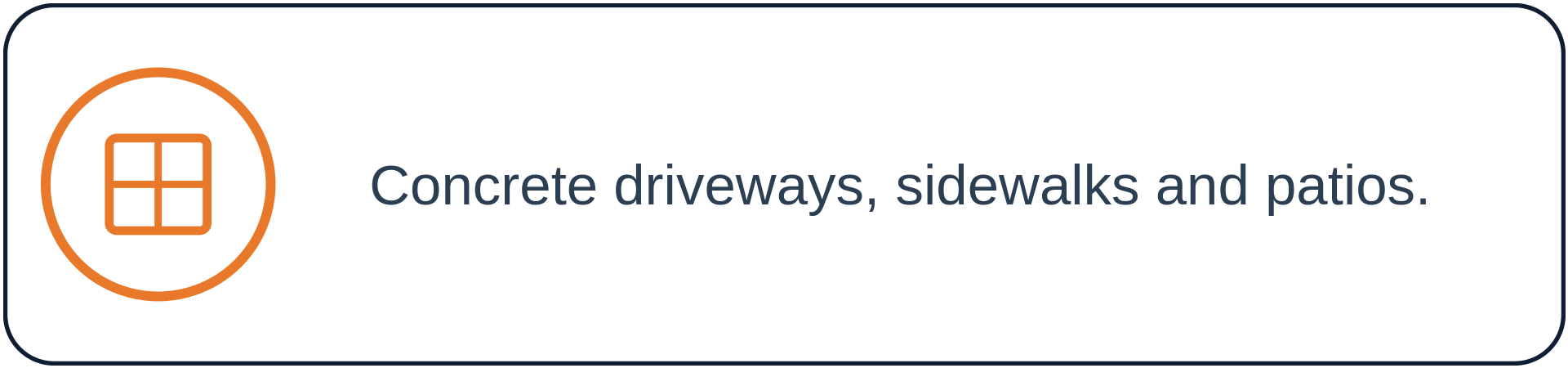 Icon of a window with four panes and text that reads 'Concrete driveways, sidewalks and patios.'
