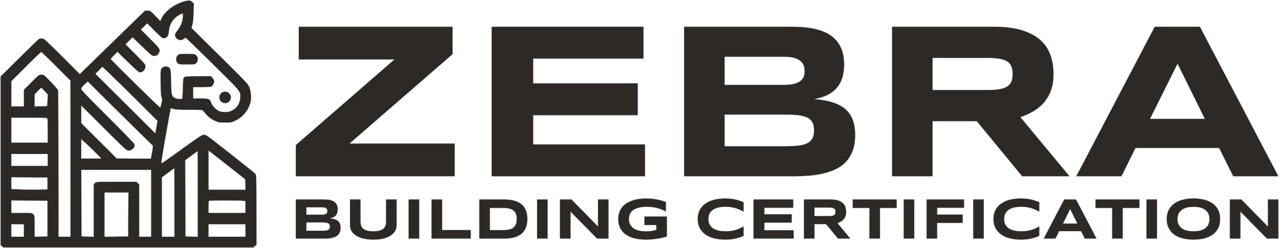 Logo for ZEBRA Building Certification with a stylized house icon and text.