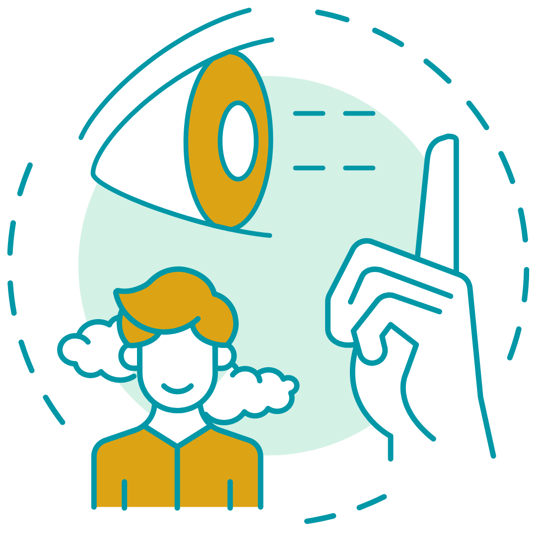 cartoon image suggesting that an eye is following a moving finger