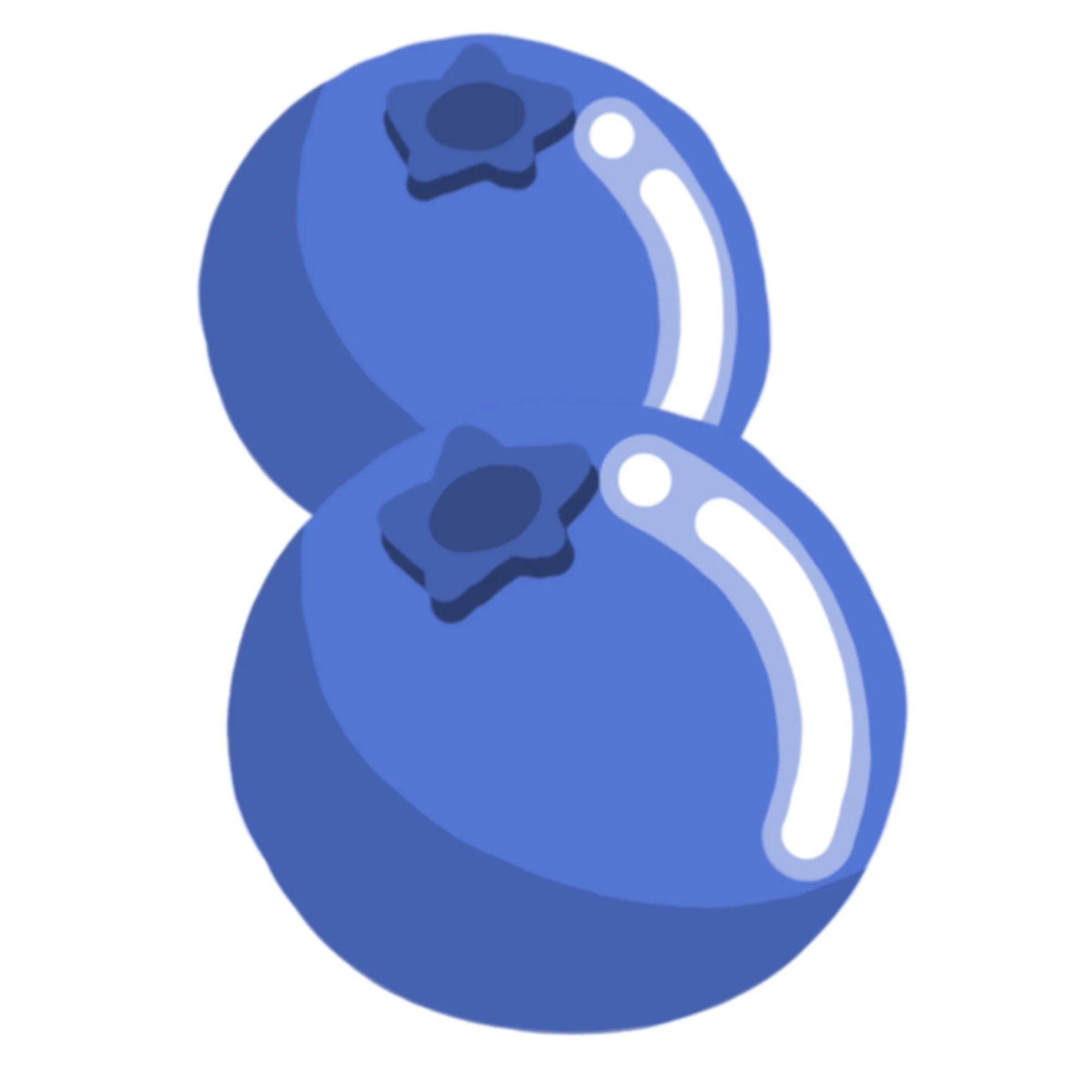 Illustration of two plump blueberries with dark green calyxes on top, set against a white background.