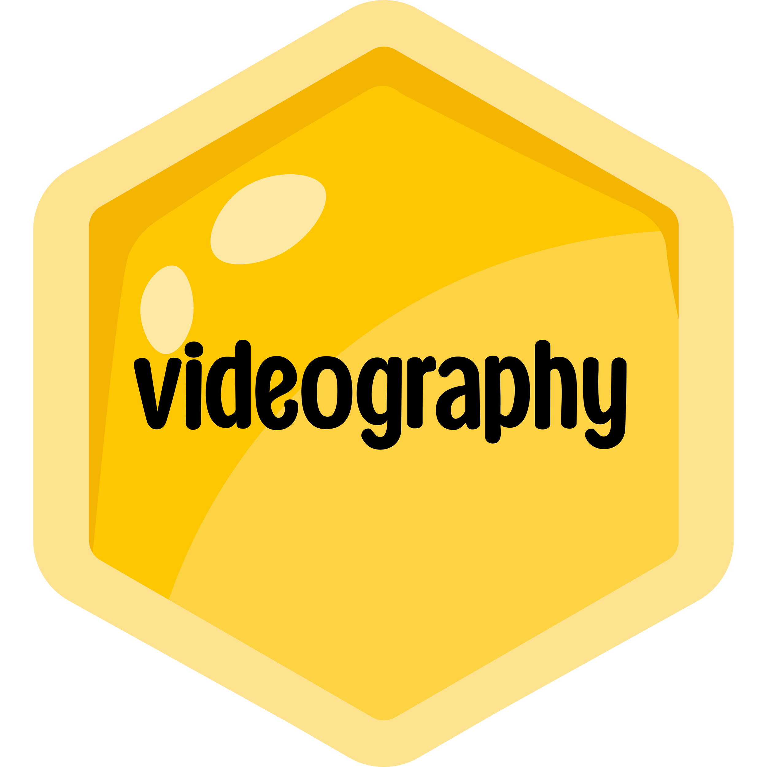 Yellow hexagonal honeycomb illustration with the word 'videography' in black text