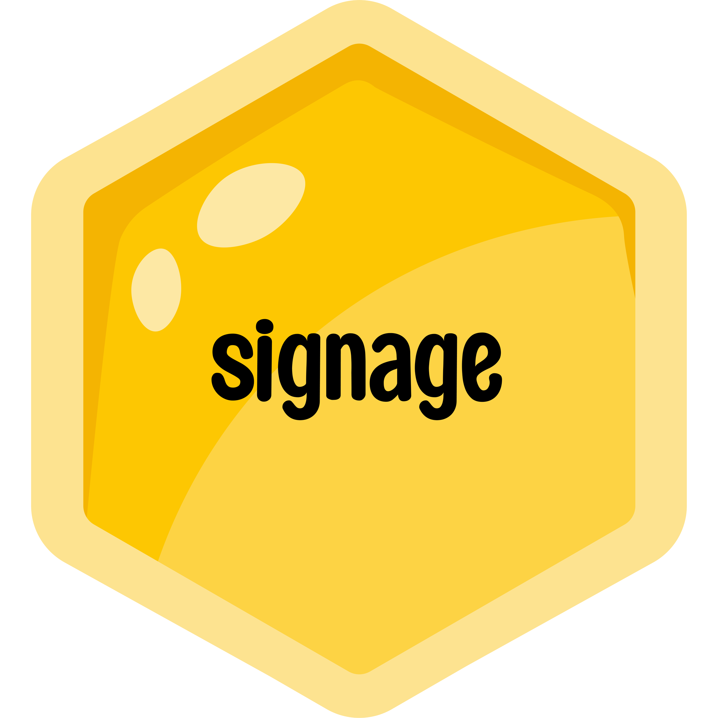 Yellow hexagonal honeycomb illustration with the word 'signage' in black text