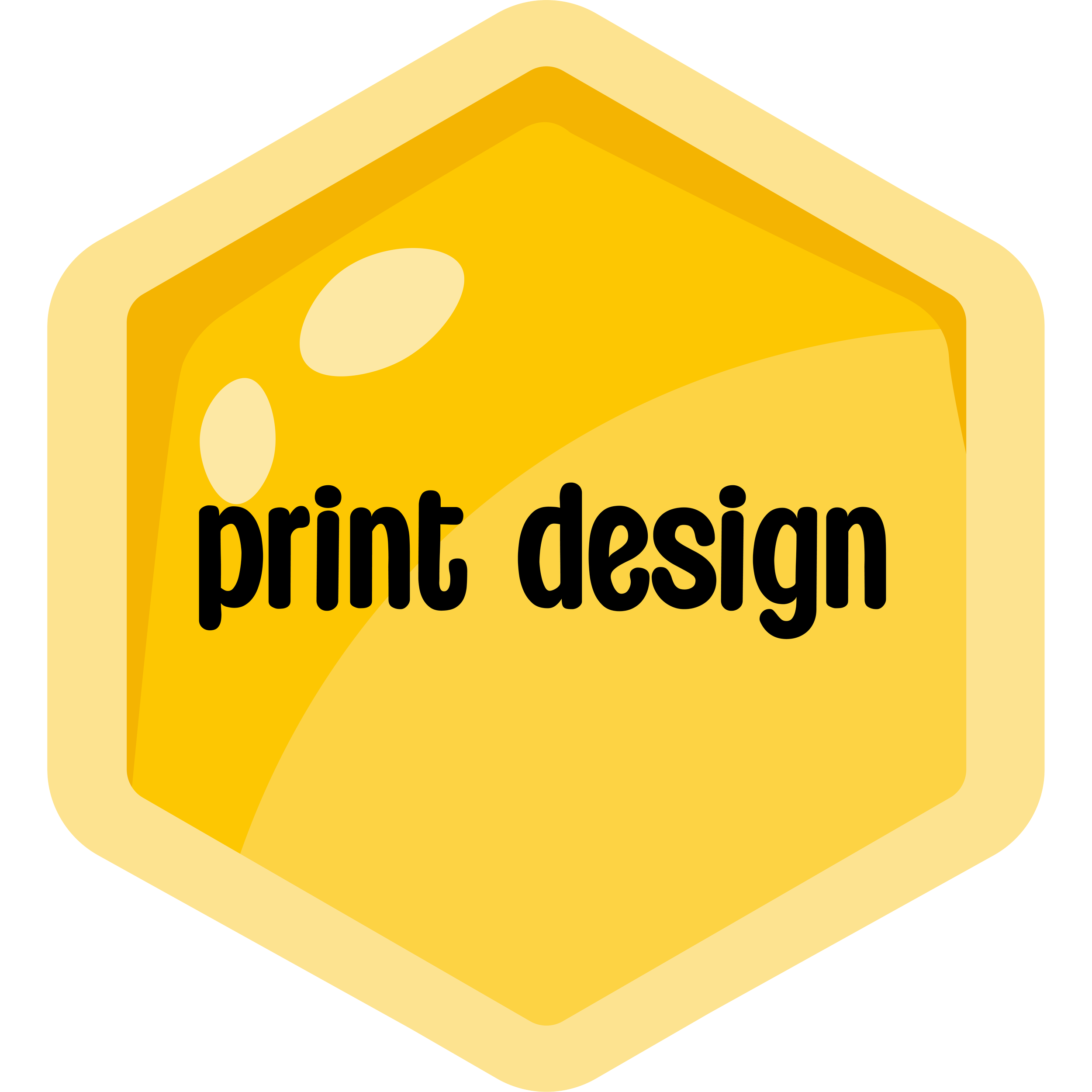 Yellow hexagonal honeycomb illustration with the word 'print design' in black text