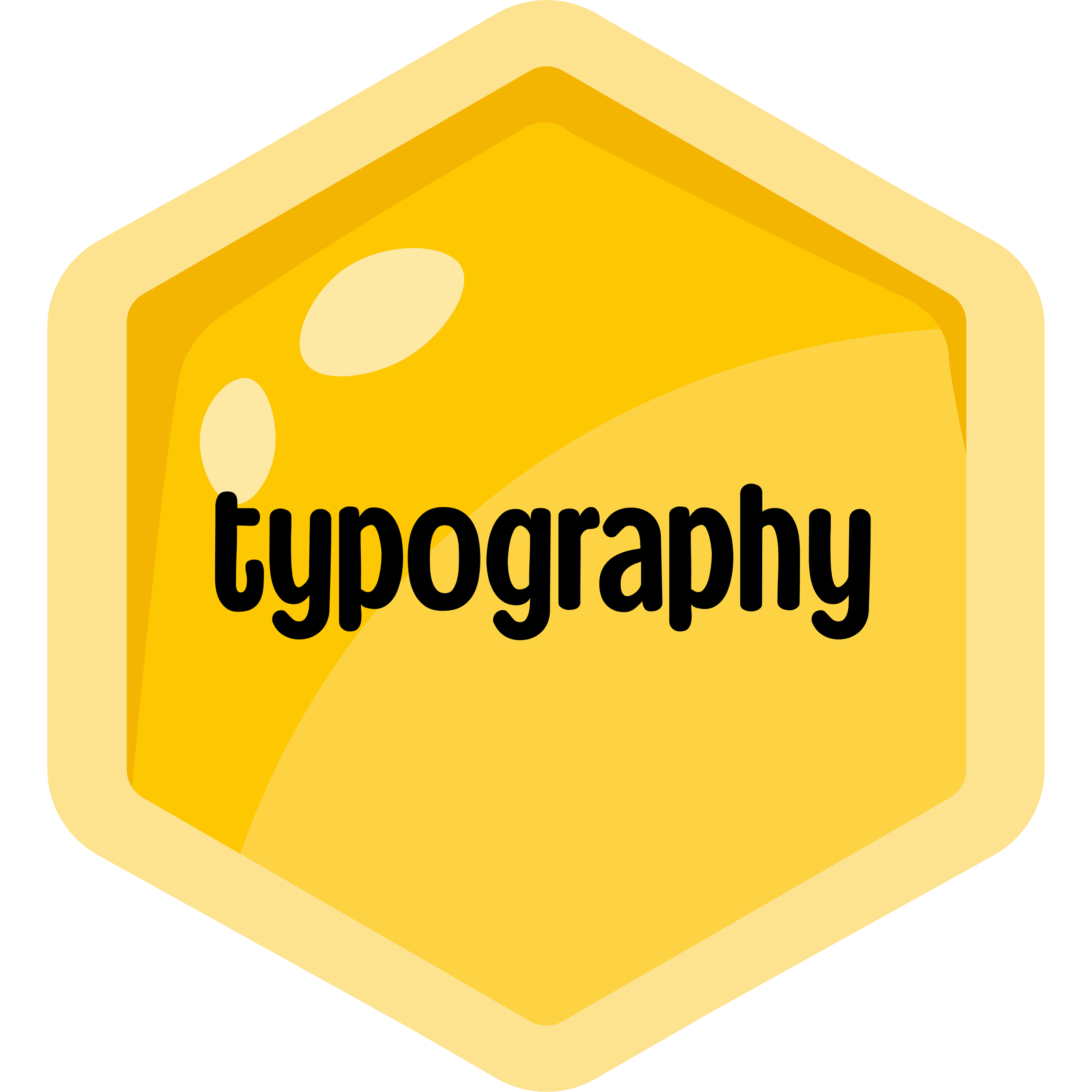 Yellow hexagonal honeycomb illustration with the word 'typography' in black text