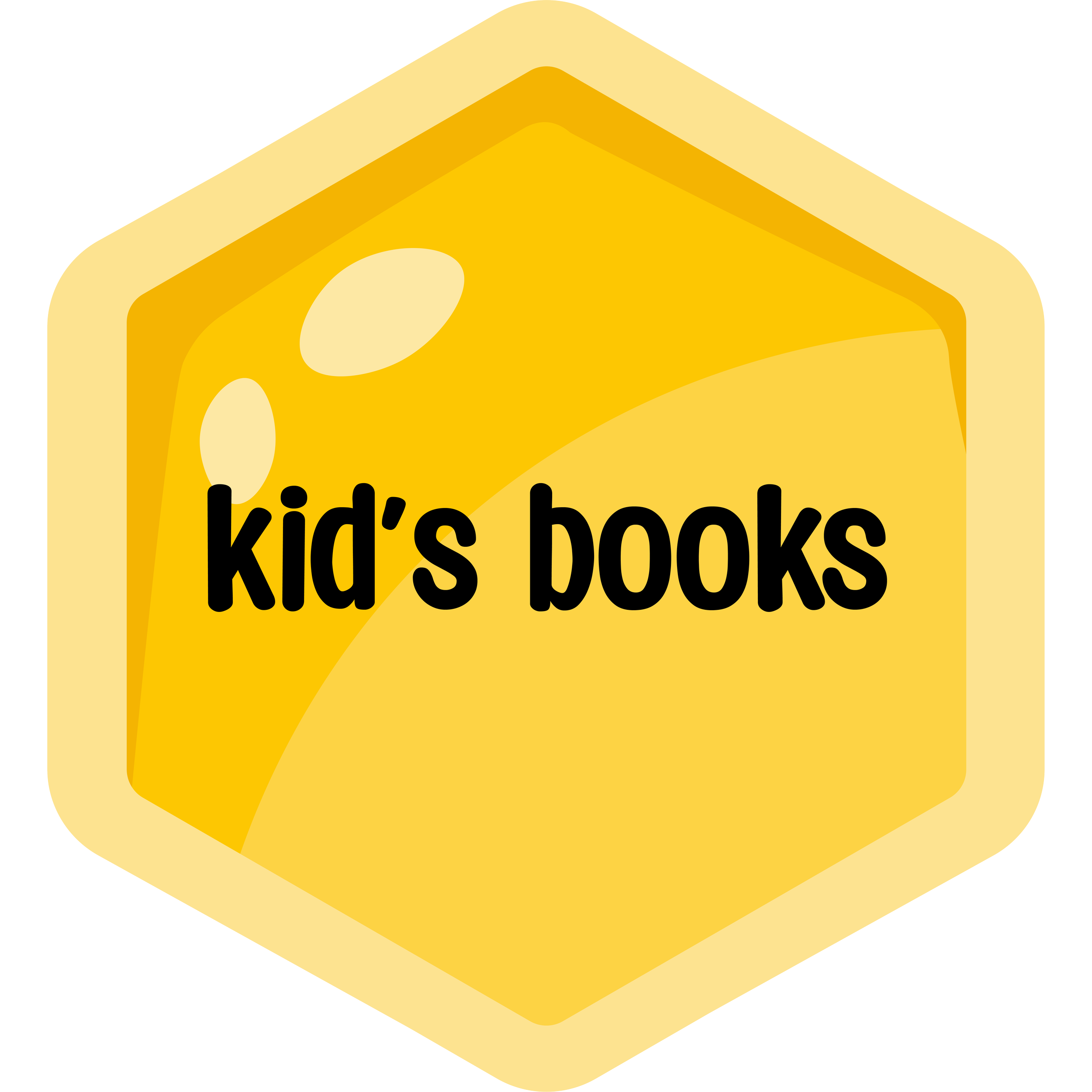 Yellow hexagonal honeycomb illustration with the word 'kid's books' in black text