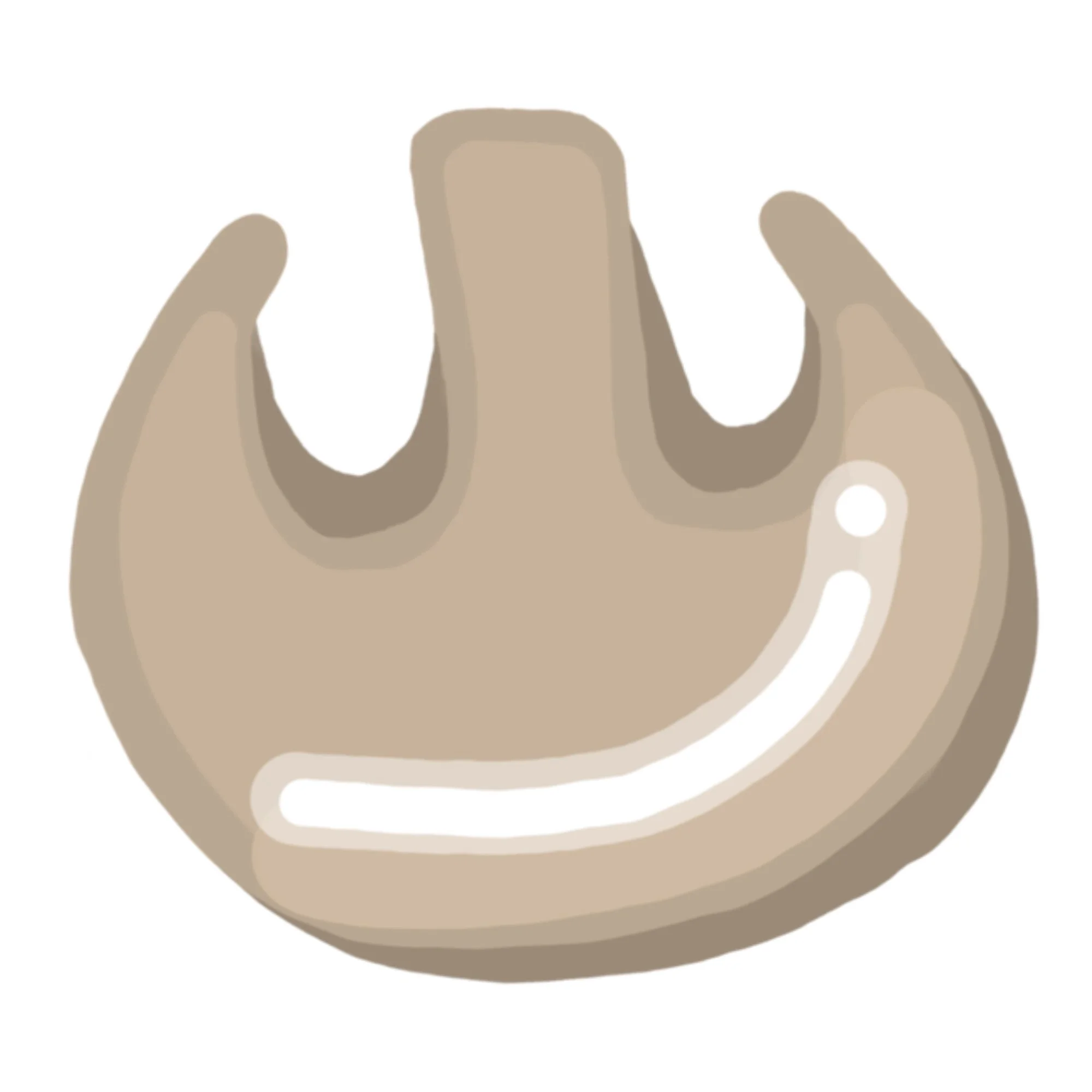 Digital illustration of a beige, stylized smiley face with a curved line for the mouth and a small dot for the eye.